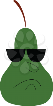 A disturbed green pear's is wearing a black sunglasses vector color drawing or illustration 