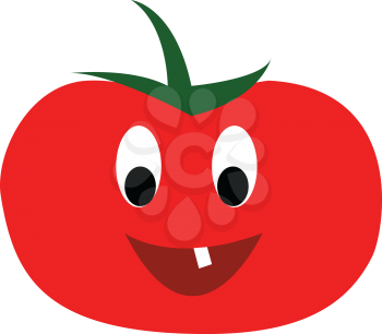 A red tomato is smiling with its crooked tooth vector color drawing or illustration 