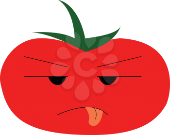 A tomato fruit with sad facial expression vector color drawing or illustration 