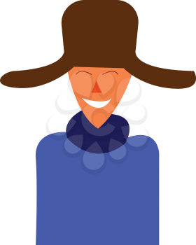 A man dressed in warm winter clothes and ear flap hat is smiling vector color drawing or illustration 