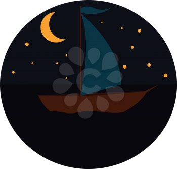 Sailing boat in the night illustration print vector on white background