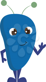 Blue monster waving illustration color vector on white background