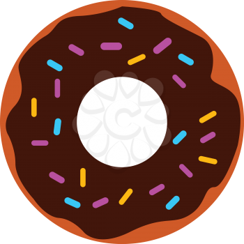 Vector illustration of a chocolate cream donut with colorful sprinkles on white background 