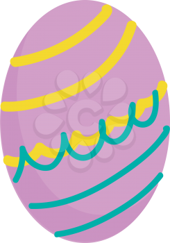 Purple easter egg with yellow and turquoise stripes vector illustration on white background 