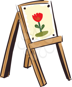 LFloral canvas on a wooden easel vector illustration on white background 