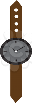 A wrist watch with a brown belt vector color drawing or illustration