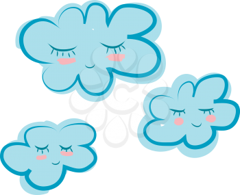 Three clouds peacefully sleeping vector color drawing or illustration