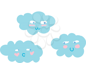 A cartoon of three clouds showing different expression vector color drawing or illustration