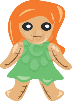 An image of a doll wearing a green frock vector color drawing or illustration