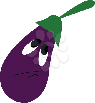 A sad looking eggplant vector color drawing or illustration