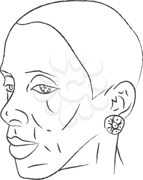 A sketch of a woman with huge lips wearing earrings vector color drawing or illustration