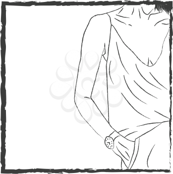 A woman wearing a spaghetti top along with a wrist watch on her right hand vector color drawing or illustration