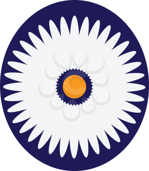 A blue and white patterned flower with a yellow circle in the middle vector color drawing or illustration