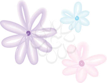 An image of three simple flower drawn vector color drawing or illustration