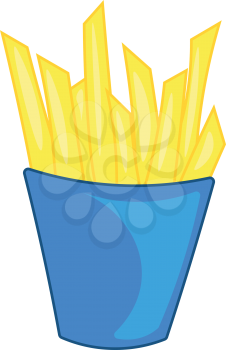 Yellow potato fries in a blue frustum shaped box vector color drawing or illustration