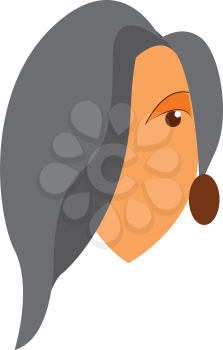  An oval faced lady with grey colored hair and small oval earrings