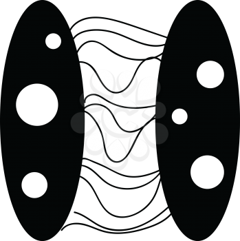 An abstract image of two black ovals with holes in it connected by a few uneven curved lines vector color drawing or illustration