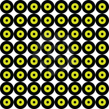 A graphical design of several black and yellow disks arranged in rows vector color drawing or illustration