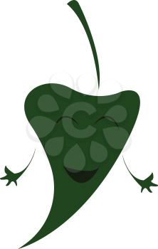 A cartoon of a dark green leaf looking happy vector color drawing or illustration