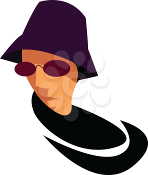 A man wearing a purple sun hat and violet sunglasses vector color drawing or illustration