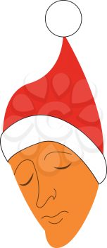 A sorrowful man wearing a Christmas cap vector color drawing or illustration