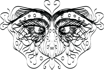 A line mask worn by a person vector color drawing or illustration