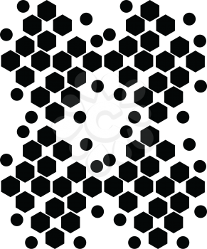 A pattern consisting of hexagons arranged to form an eight and surrounded by black circles vector color drawing or illustration