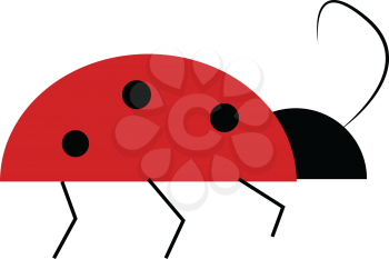 A drawing of a red lady bug with black spots from its side vector color drawing or illustration