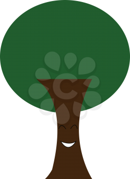 A green tree looking delighted vector color drawing or illustration