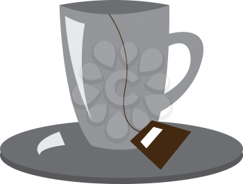 A cup and saucer containing a tea bag vector color drawing or illustration