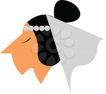 An image of a girl on her wedding wearing a white veil and white head beads vector color drawing or illustration
