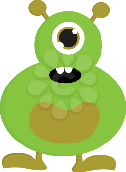 Surprised green one-eyed monster vector illustration on white background