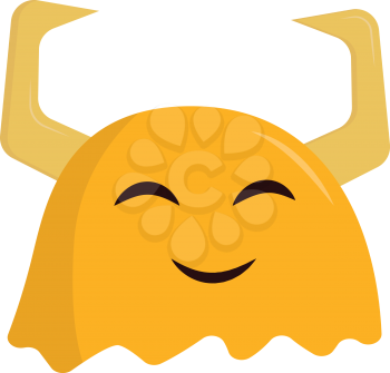 Smiling yellow monster with horns print vector on white background
