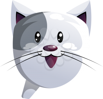 Happy grey cartoon cat vector illustration on white background