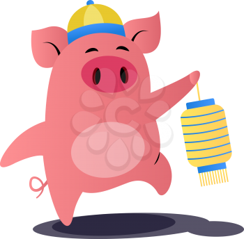Cartoon chinese pig vector illustration on white background