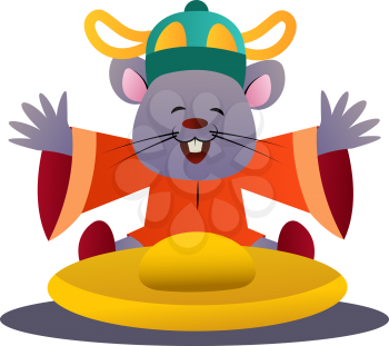 Cartoon mouse holding hat vector illustartion on white background