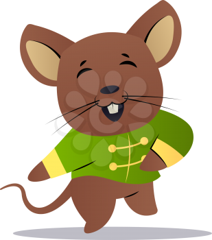 Cartoon mouse in green chinese suit vector illustartion on white background