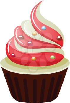 Cupcake with red and white frosting illustration vector on white background