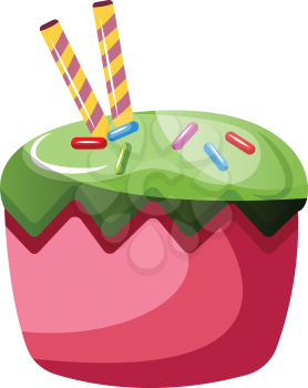 Cupcake with green glaze and sprinkles illustration vector on white background