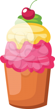 Big colorful cupcake with cherry on top illustration vector on white background