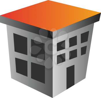 Simple grey building with orange rooftop vector illustration on a white background
