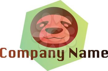 Simple sloth vector logo illustration inside green hexagon on white background