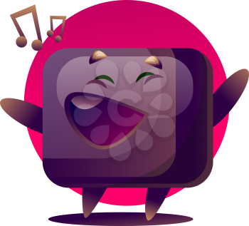 Singing cartoon TV monster vector illustration on white background