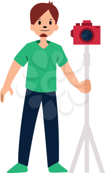 Photographer with red camera character vector illustration on a white background