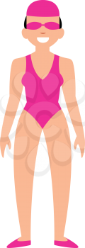 Female swimmer in pink swimming suit character vector illustration on a white background