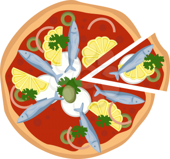 Sardine and citrus pizza illustration vector on white background