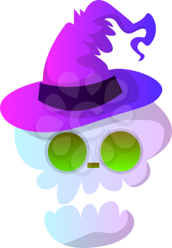 Cartoon skull with purple halloween hat vector illustartion on white background