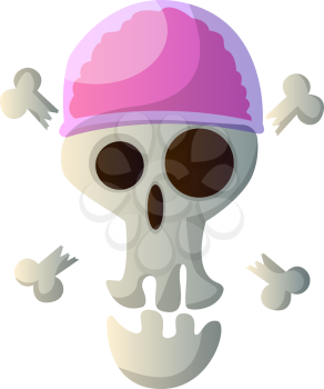 Cartoon skull with pink hat vector illustartion on white background