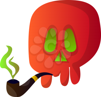 Red cartooon skull with pipe vector illustartion on white background