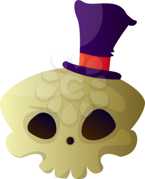 Cartoon skull with purple hat vector illustartion on white background